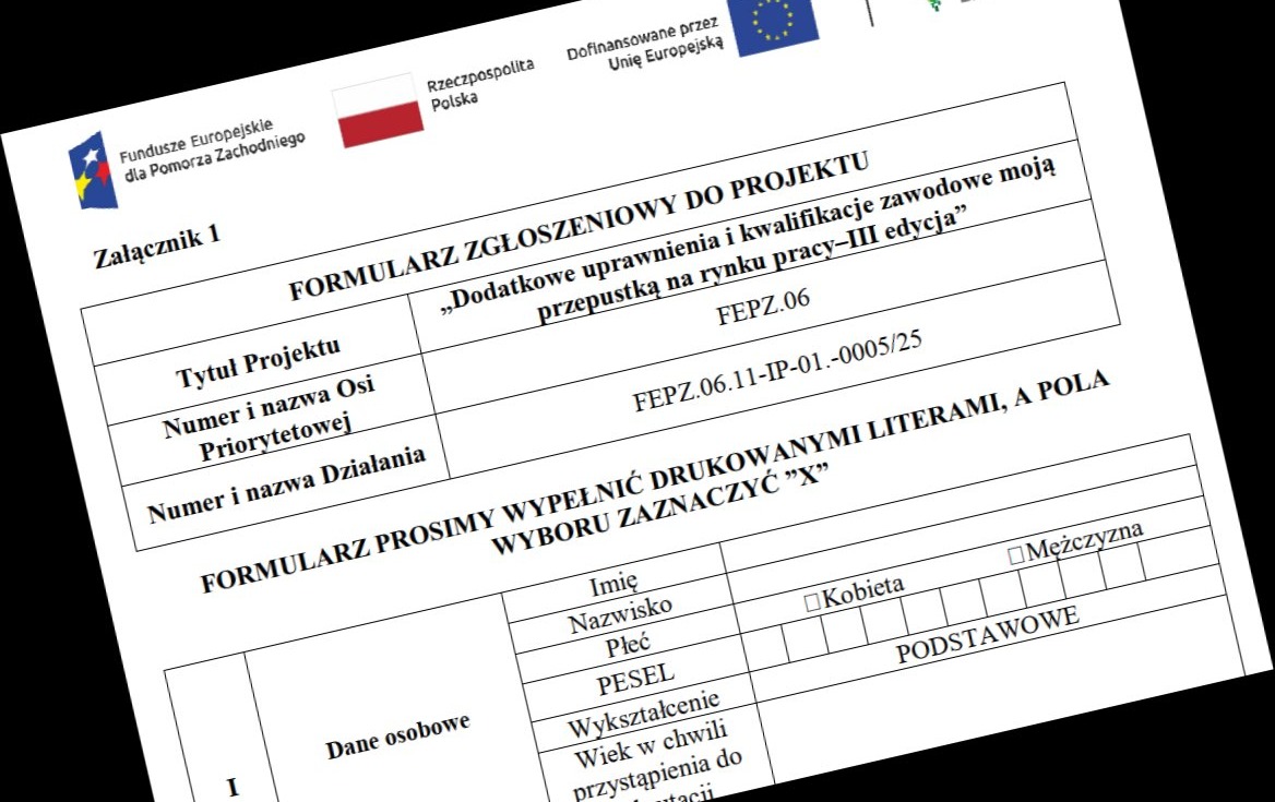 Zdjęcie do Rekrutacja do projektu "Dodatkowe uprawnienia i kwalifikacje zawodowe moją przepustką na rynku pracy - III edycja"